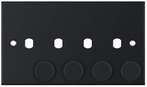 Selectric Matt black 4 Aperture Empty Dimmer Plate with Knobs