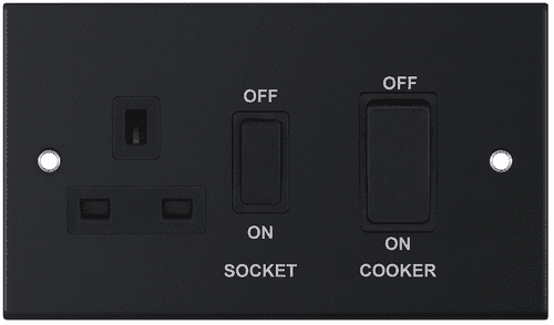 Selectric Matt black 45 Amp Cooker Unit with 13 Amp Switched Socket