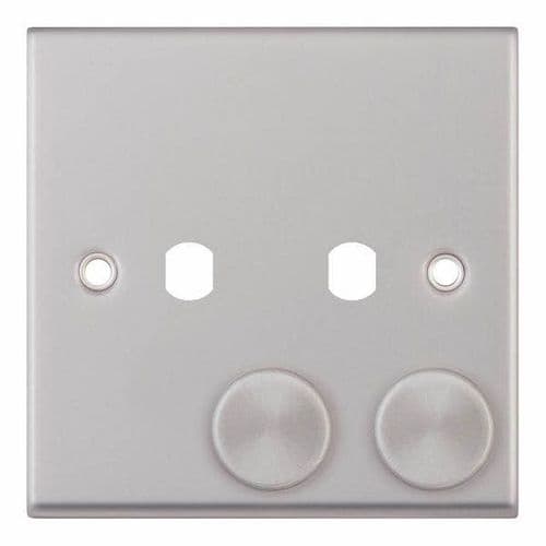 Selectric Satin Chrome 2 Aperture Empty Dimmer Plate with Knobs