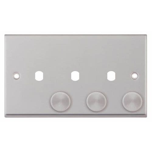 Selectric Satin Chrome 3 Aperture Empty Dimmer Plate with Knobs
