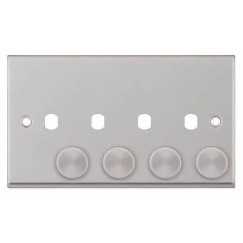 Selectric Satin Chrome 4 Aperture Empty Dimmer Plate with Knobs