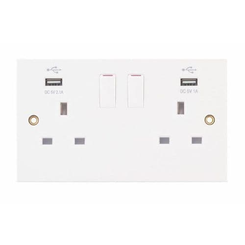 Selectric White 2 Gang 13 Amp Socket with 2 x USB Ports SP – Switched