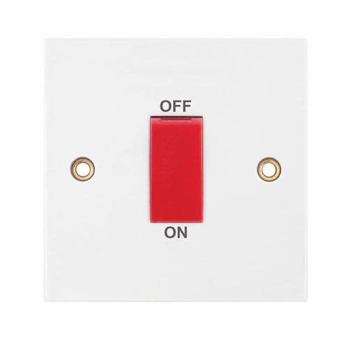 Selectric White 45 Amp DP Switch – 1 Gang Plate Red Rocker