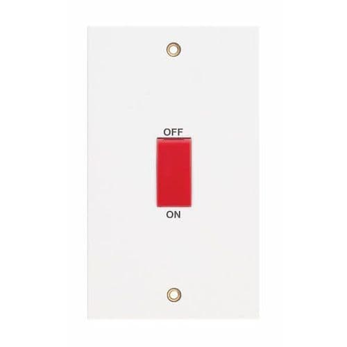 Selectric White 45 Amp DP Switch – 2 Gang Plate Red Rocker