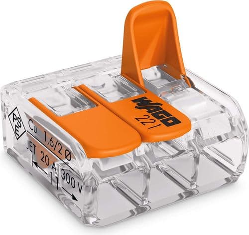 WAGO 221 SERIES 32A 3-WAY LEVER CONNECTOR 50 PACK