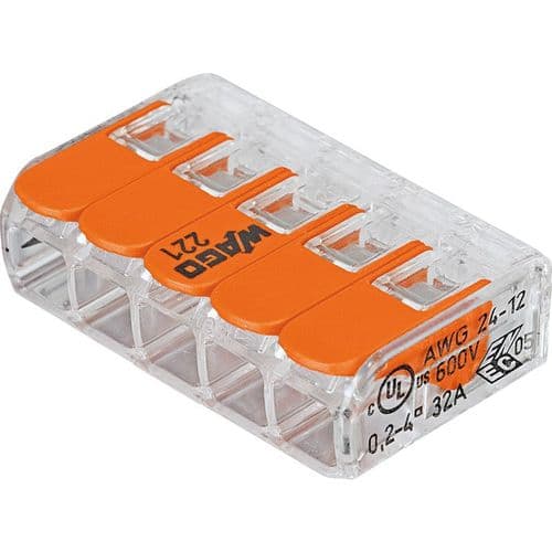 WAGO 221 SERIES 32A 5-WAY LEVER CONNECTOR 25 PACK