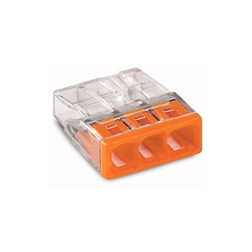 Wago 2273-202 Compact Transparent 3 Pole Push Wire Connector - Orange Cover 0.5mm² - 2.5mm² Solid