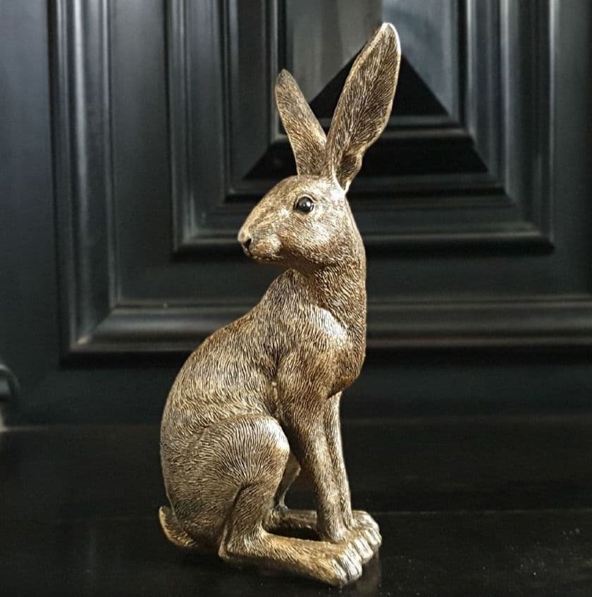 Bronze Alert Sitting Hare Ornament Figure Statue Wildlife Sculpture