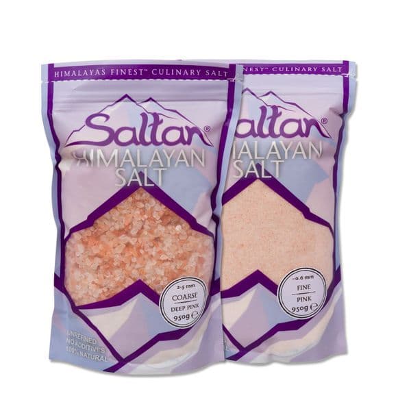 1 x 950g Pouch- Deeper Pink Himalayan Salt Coarse 2-5mm & 1 x 950g Pouch- Himalayan Fine Salt 0.6mm