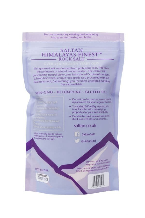 10 x 1kg Premium Himalayan Fine Saltan™ Salt Retail Pouches wholesale - Food Grade on sale www.saltanltd.com