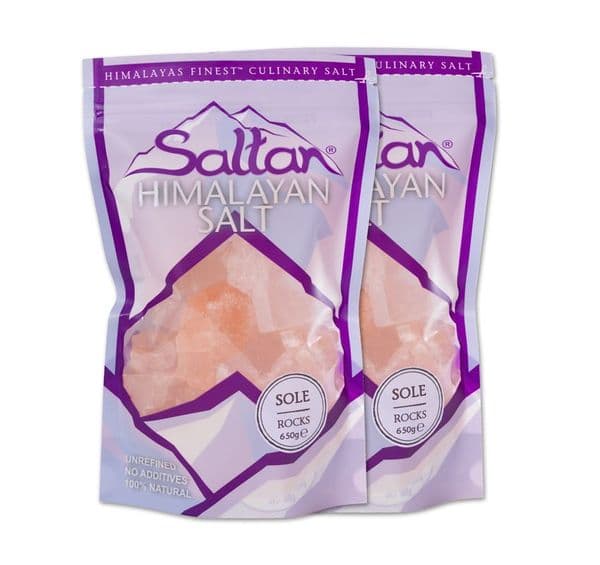 2 x 650g Bags Saltan Himalayan Pink Salt Sole Rocks (3-8cm)