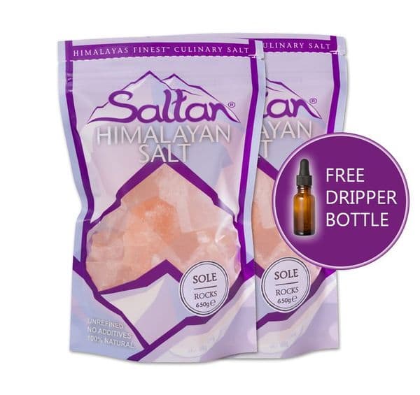 2 x Premium Himalayan Sole Rock 3-8cm Saltan 650g Pouch - Food Grade (One Free Pipette included)