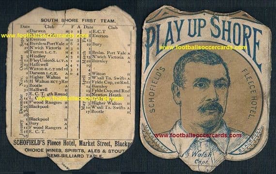 * 1888 -89 season Newton Heath Everton Bury Burnley fixture card South Shore Blackpool comb league