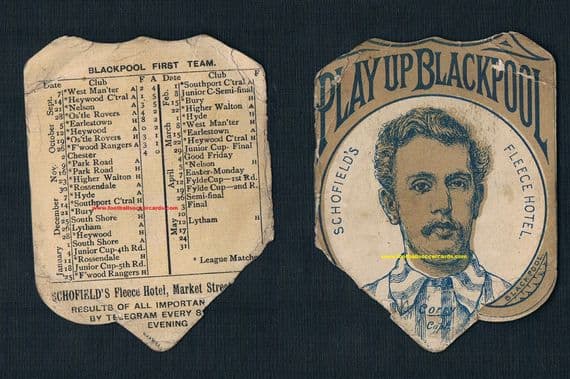 * 1888 -9 Baines-like fixture card Blackpool FC with captain Corry Bury Nelson Combination League