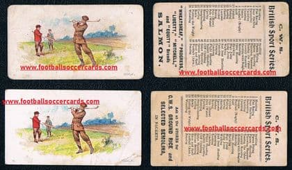- 1904 CWS Golf trade cards 2 varieties SALMON and SEMOLINA variations, pair of rare golfer cards