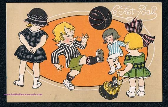 - 1920 's French trade card children playing soccer jazz age Mabel Lucie Attwell style