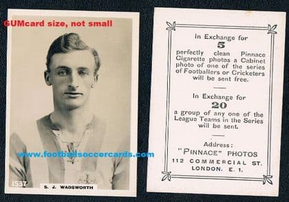 - 1922 -23 Sam Wadsworth 1537 medium Pinnace card Huddersfield Town