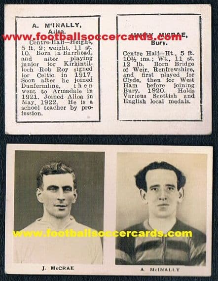 - 1922 Scottish ONLY! Scotland issue UNCUT PAIR Rover Footballers McInally ALLOA McRrae BURY