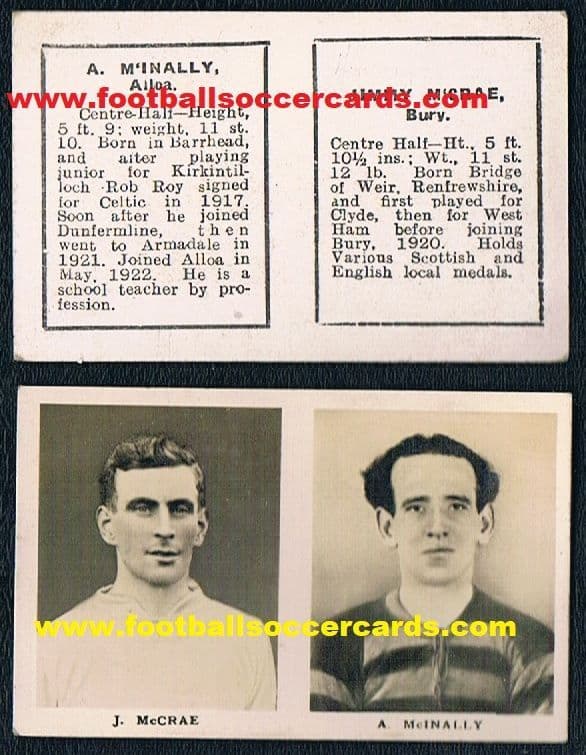 - 1922 Scottish ONLY! Scotland issue UNCUT PAIR Rover Footballers McInally ALLOA McRrae BURY