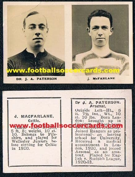 - 1922 Scottish UNCUT PAIR Rover Comic Footballers Paterson ARSENAL & McFarlane CELTIC
