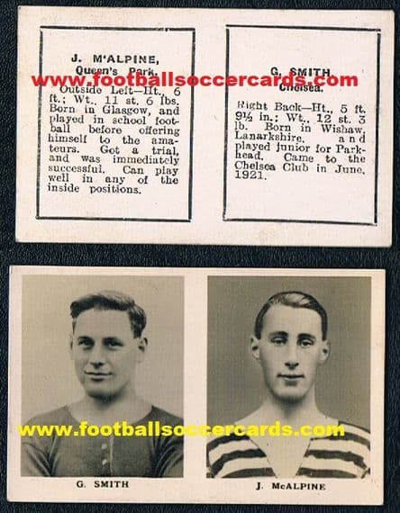 - 1922 Scottish UNCUT PAIR Rover Footballers SCOTS RARE VARIETY! Smith CHELSEA McAlpine QUEEN'S PARK