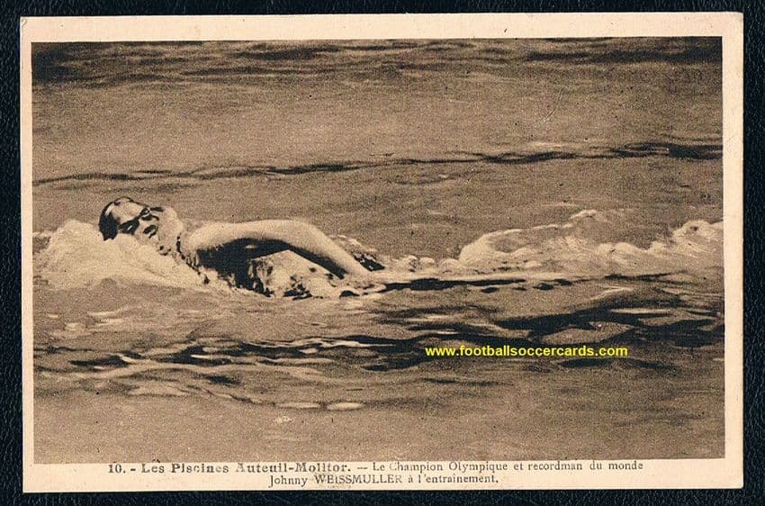 * 1924 LECONTE Johnny Weissmuller rookie card 67 World Records 5 Olympic Gold Medals French postcard