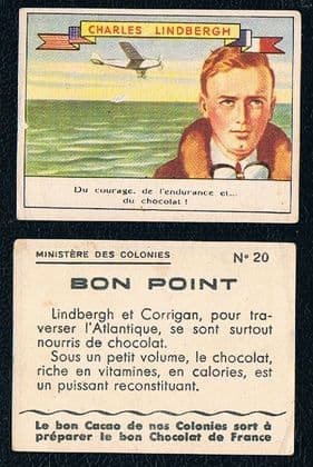 * 1928 -29 Bon Point chocolates Charles Lindbergh card transatlantic flight Spirit of St Louis