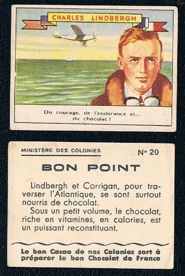 * 1928 -29 Bon Point chocolates Charles Lindbergh card transatlantic flight Spirit of St Louis