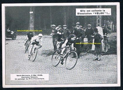 * 1928 Velox card of women's cycling ladies bicycle race in Paris St Germain 2 May '28 road race
