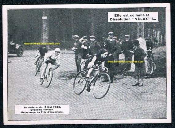 * 1928 Velox card of women's cycling ladies bicycle race in Paris St Germain 2 May '28 road race