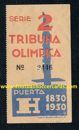 -- 1930 1st World Cup original match ticket counterfoil from the Olimpica stand turnstiles Uruguay