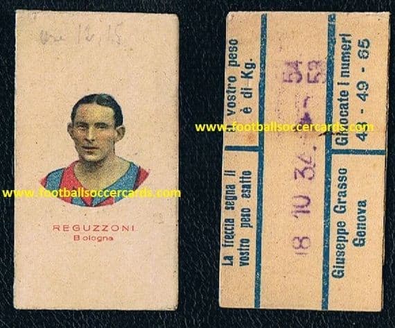 - 1930 GOLDEN BOOT Carlo Reguzzoni ROOKIE, Grasso weight card used in 1934 BUT issued years earlier