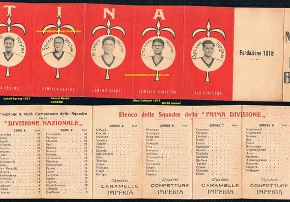 * 1931 Gino Colaussi rookie card & Rocco Nereo Triestina Imperia Caramelle concertina SEE ALL PIX!