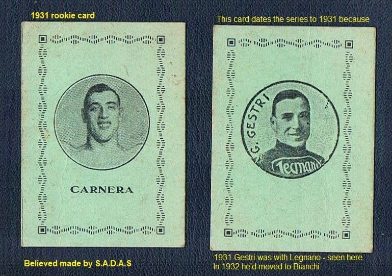 * 1931 SADAS Primo Carnera rookie card boxing world champion heavyweight + G Gestri (date series)