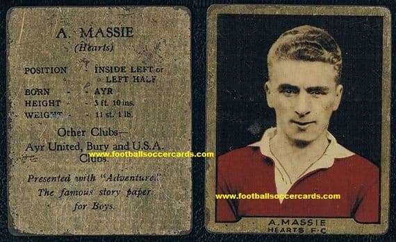 - 1932 Alex Massie early USA soccer ASL star PA Bethlehem Steel metal Adventure card  SOLD