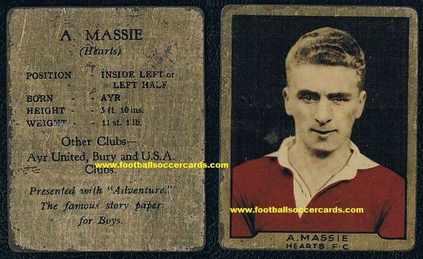 - 1932 Alex Massie early USA soccer ASL star PA Bethlehem Steel metal Adventure card  SOLD