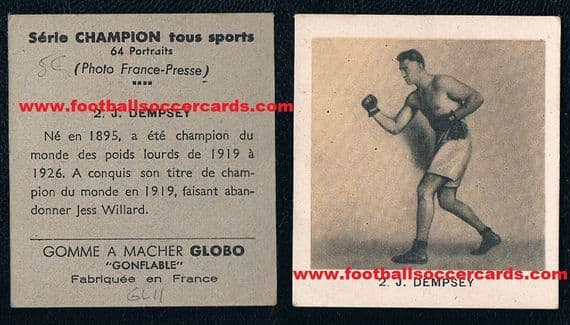 - 1937 Globo Gum French boxing card of Jack Dempsey