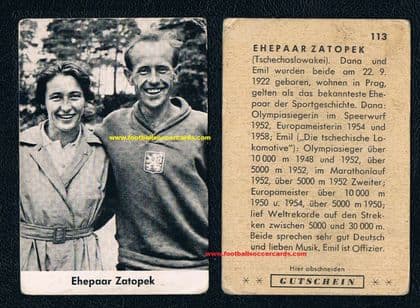 * 1959 -60 Emil Zatopek Gutschein - with token - gum card from BRD prob Schumann like Heinerle