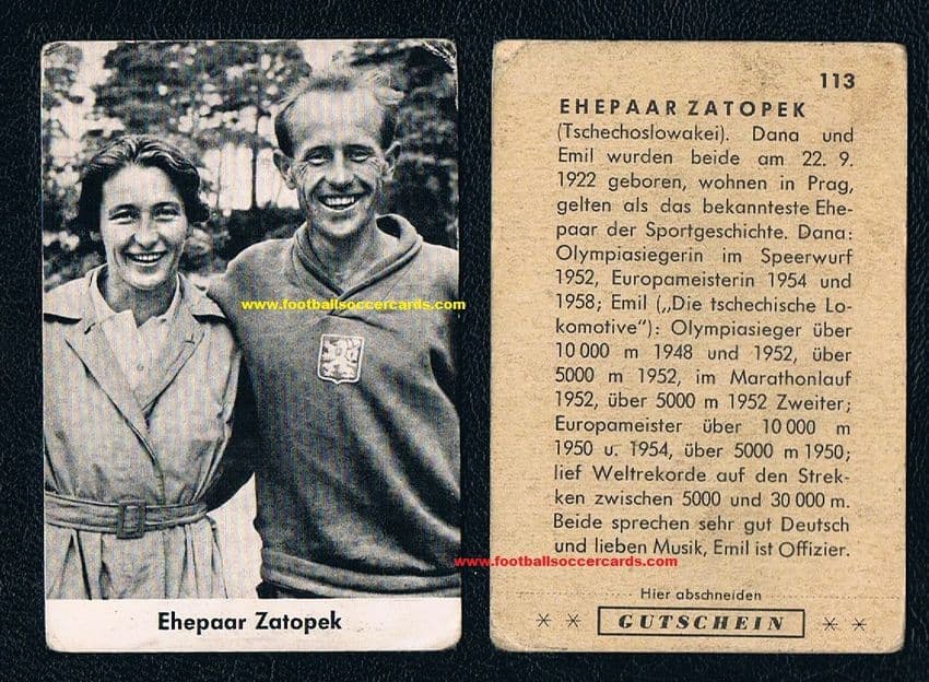 * 1959 -60 Emil Zatopek Gutschein - with token - gum card from BRD prob Schumann like Heinerle