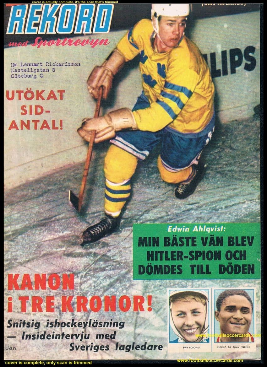 * 1962 Eusebio rookie card UNCUT Benfica Portugal legend cover Swedish Rekord mag full front cover