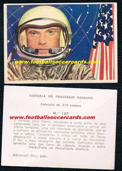 - 1964 -65 John Glenn rookie card 1st USA astronaut to orbit Earth Portuguese Ibis card CREASE