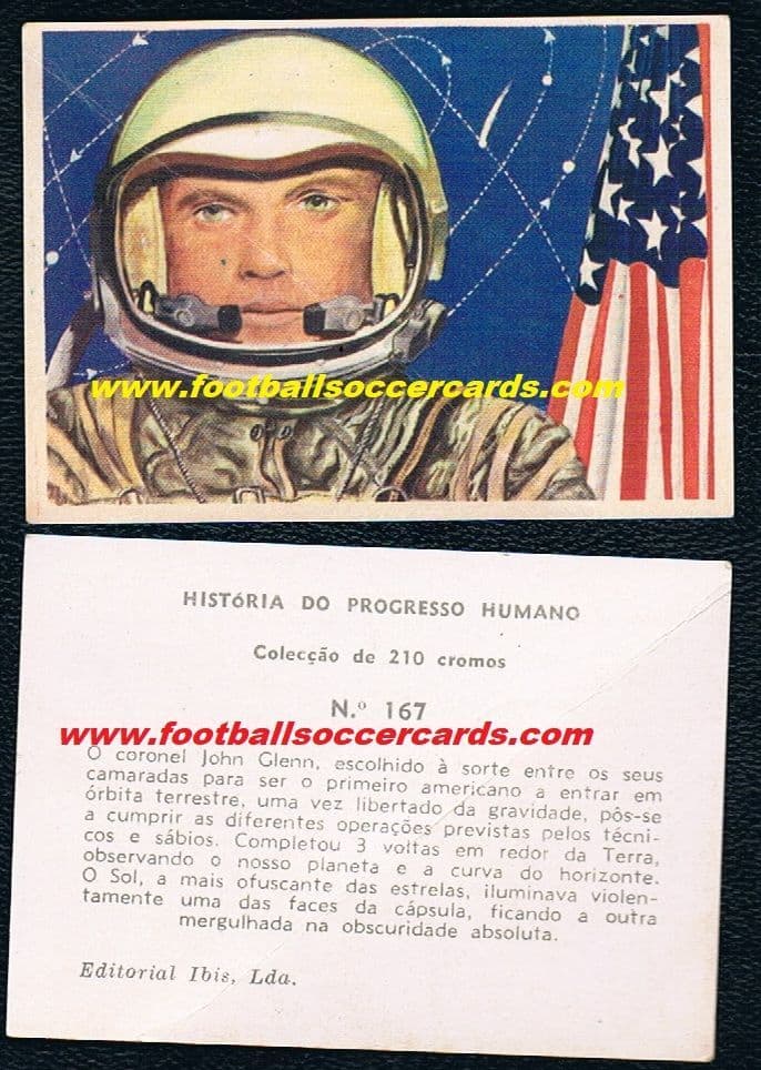 - 1964 -65 John Glenn rookie card 1st USA astronaut to orbit Earth Portuguese Ibis card CREASE