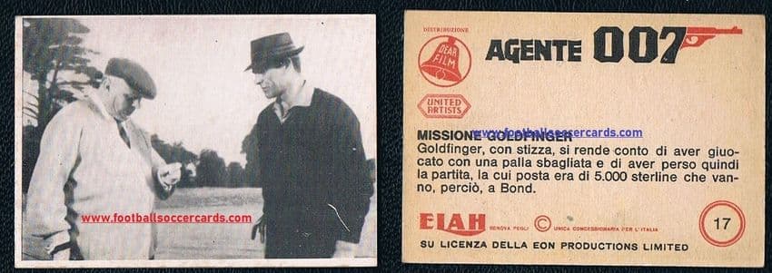 - 1965 Sean Connery Italian gum card James Bond 17 Agente 007 Golfing Golfinger Elah Movicolor RARE!