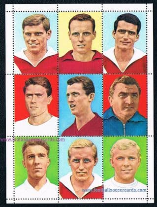 -- 1965 *STAR ITEM* Sicker UNCUT sheet Florian Albert Hungary Jimmy Greaves Bobby Moore England etc