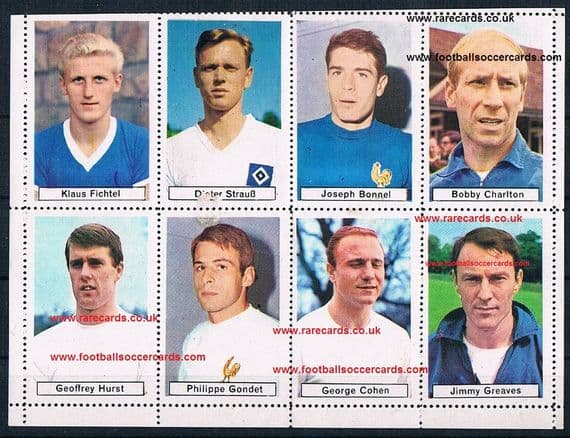 - 1967 *STAR ITEM* Sicker UNCUT sheet Greaves Charlton Hurst Cohen 8