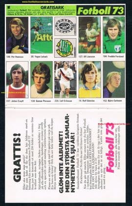 - 1972 Cruyff *STAR ITEM* Swedish UNCUT sheet for Fotboll 73,, 237 promo Johan Cruyff ! Incredible