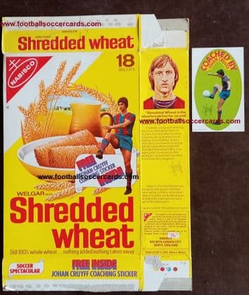 * 1974 Johan Cruyff full Shredded Wheat carton & Coached By Cruyff card, box & unused card