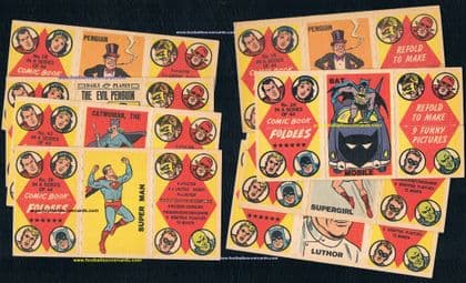 * A&BC Gum Topps DC Comics Foldees x8 Superheroes triple cards Batman Superman Catwoman Supergirl