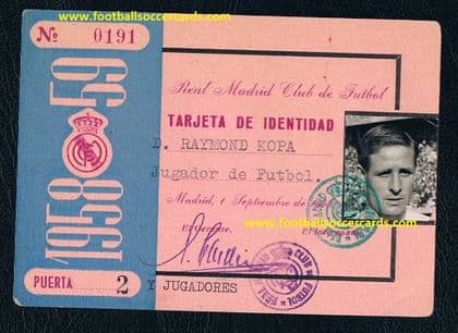 - STAR ITEM Raymond Kopa 1958 Real Madrid ID card Ballon dOr 3x European Cups & his Passport! OFFERS