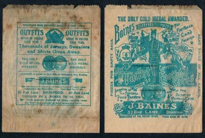 0_ 1910 s John Baines football cards wrapper Oak Lane -type packet original soccercards antique BLUE